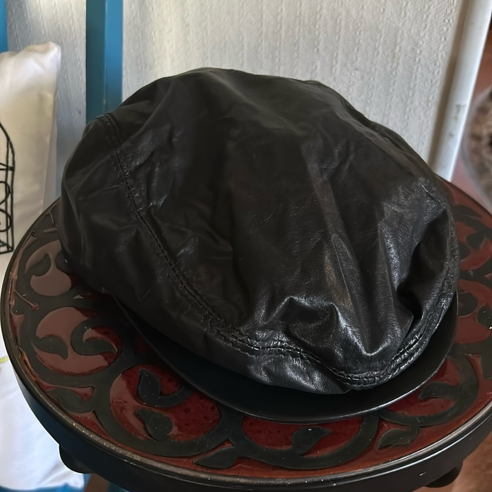 Vintage Black Leather Newsboy Cap